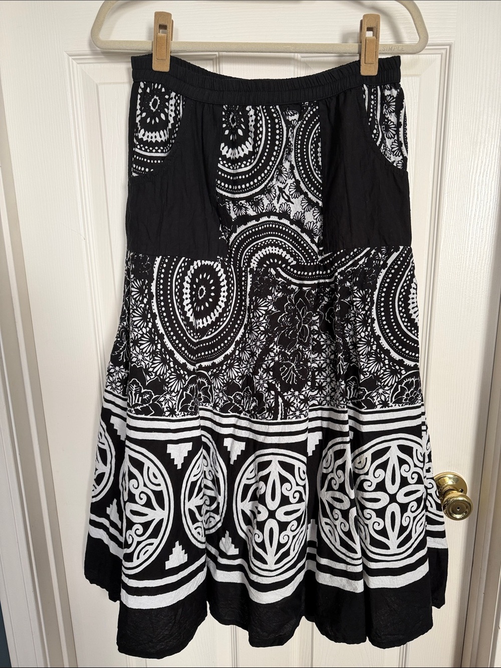 Black & White 100% cotton Printed Tiered Midi Skirt (0035)